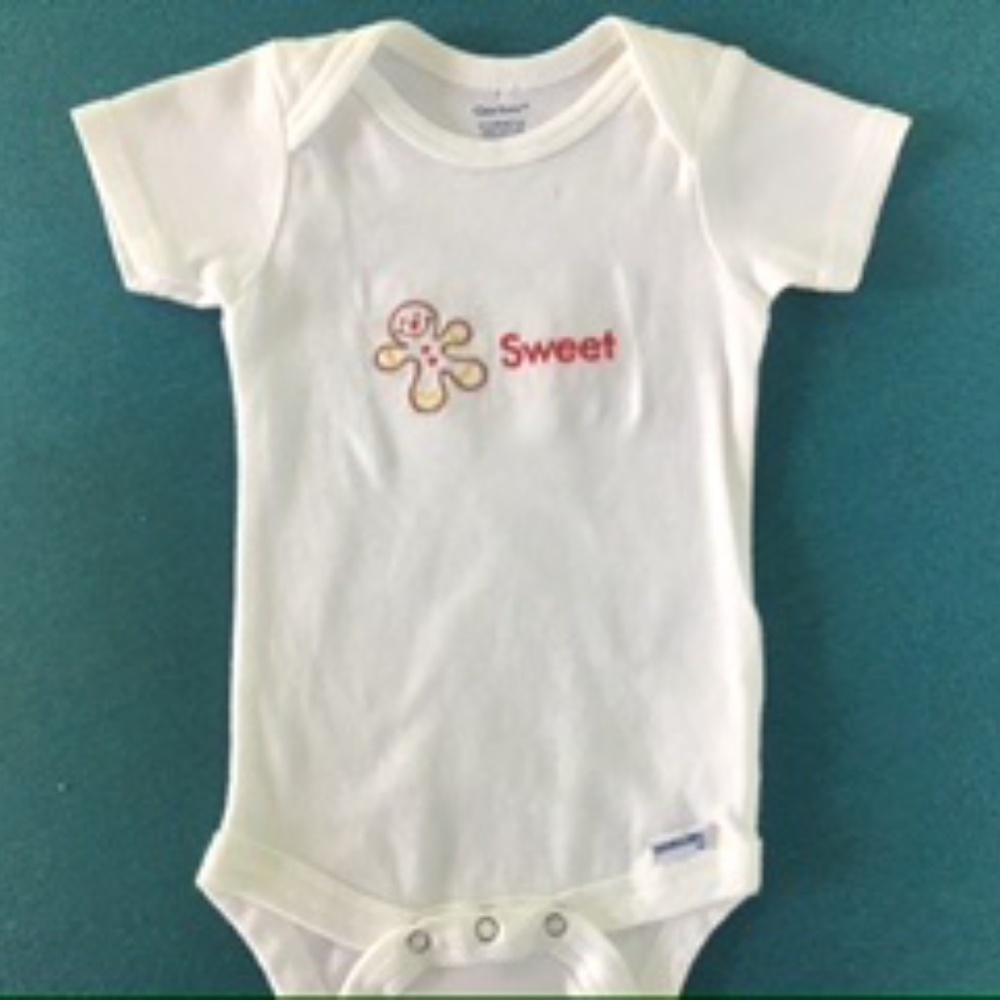 Christmas Embroidered Gerber Onesie, White, 6-9 mos. Gingerbread Man